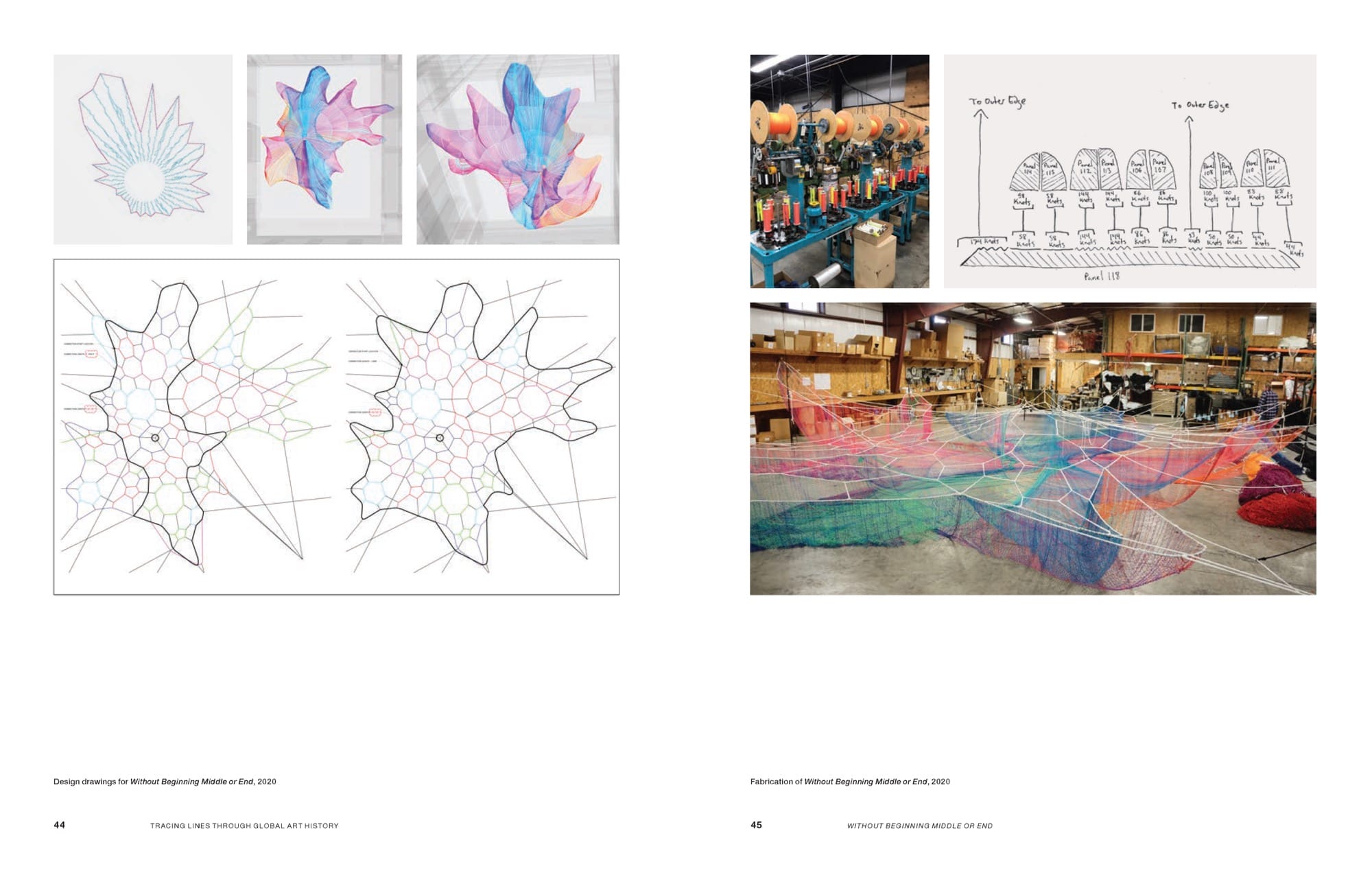 an open book spread from 'Radical Softness: The Responsive Art of Janet Echelman'