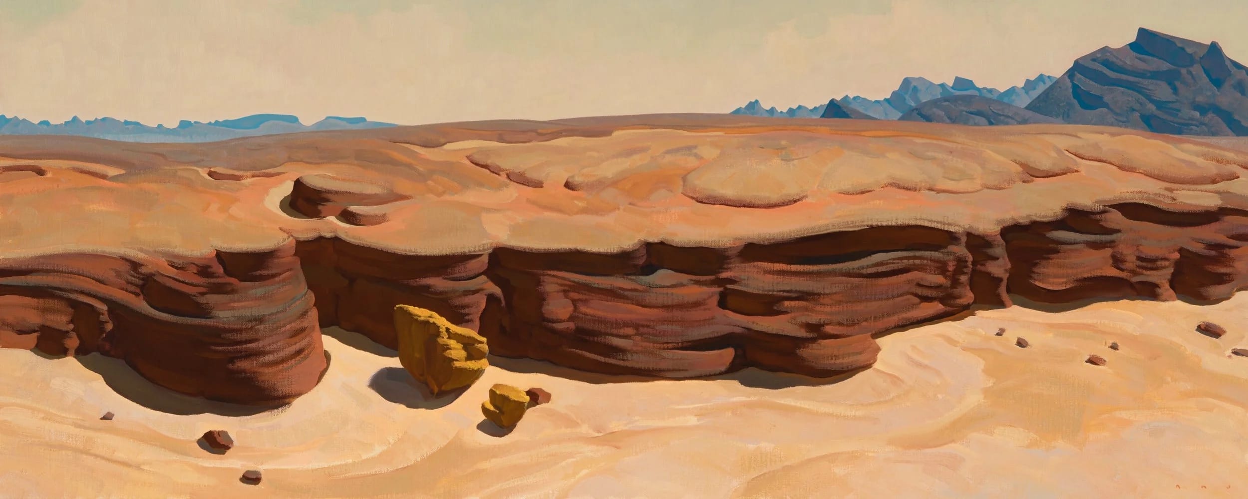an oil painting by Brett Allen Johnson of a red rock canyon ridge