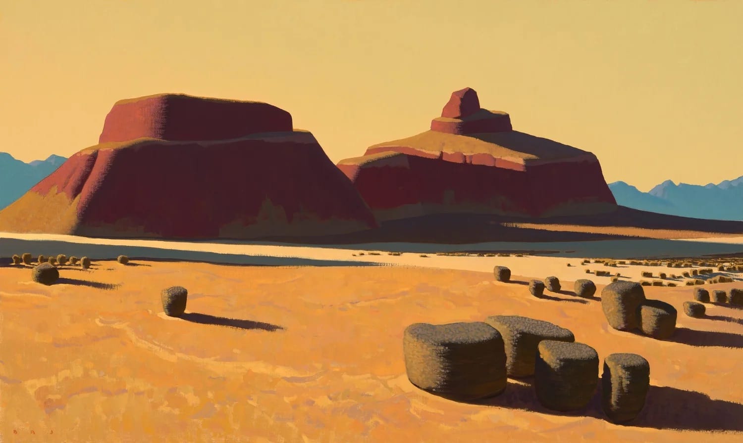 an oil painting by Brett Allen Johnson of a late-day desert landscape