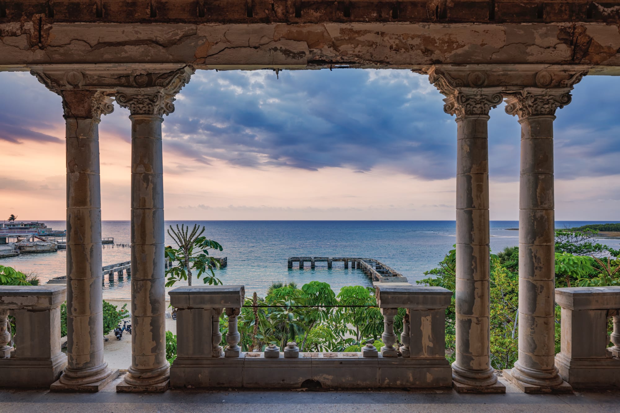 the sea viewed through architectural elements in a photograph by James Kerwin