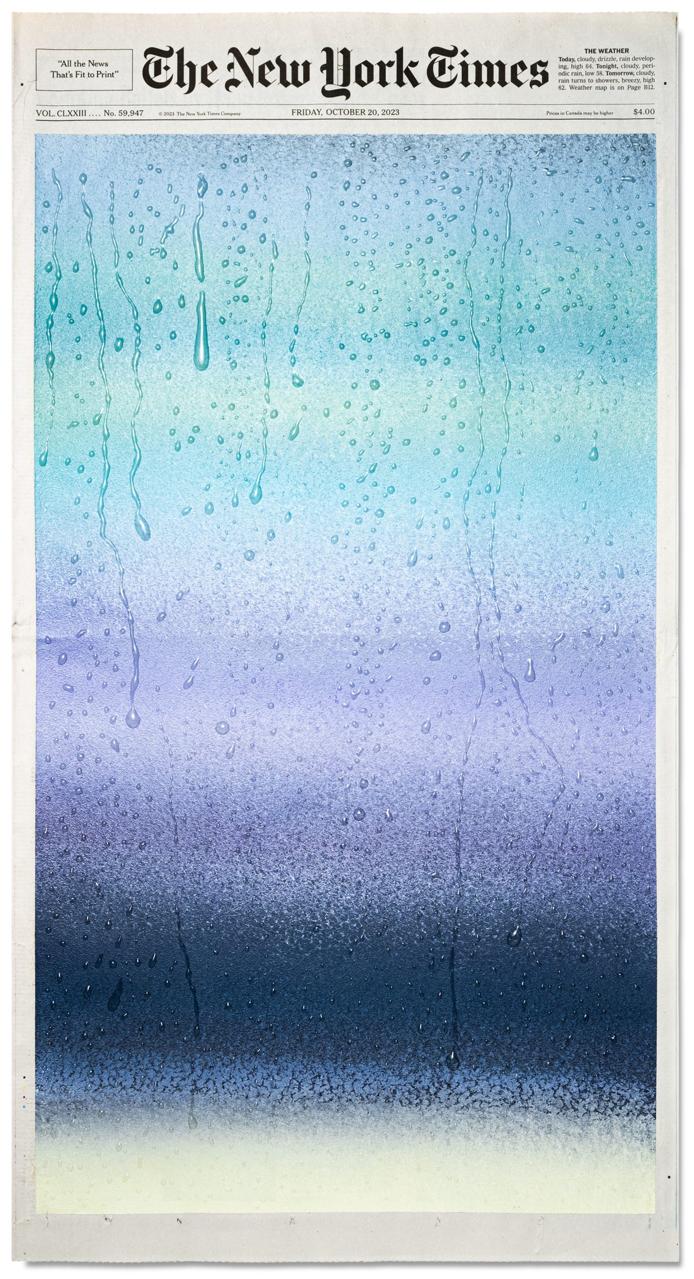 a rainy window painting on the cover of The New York Times