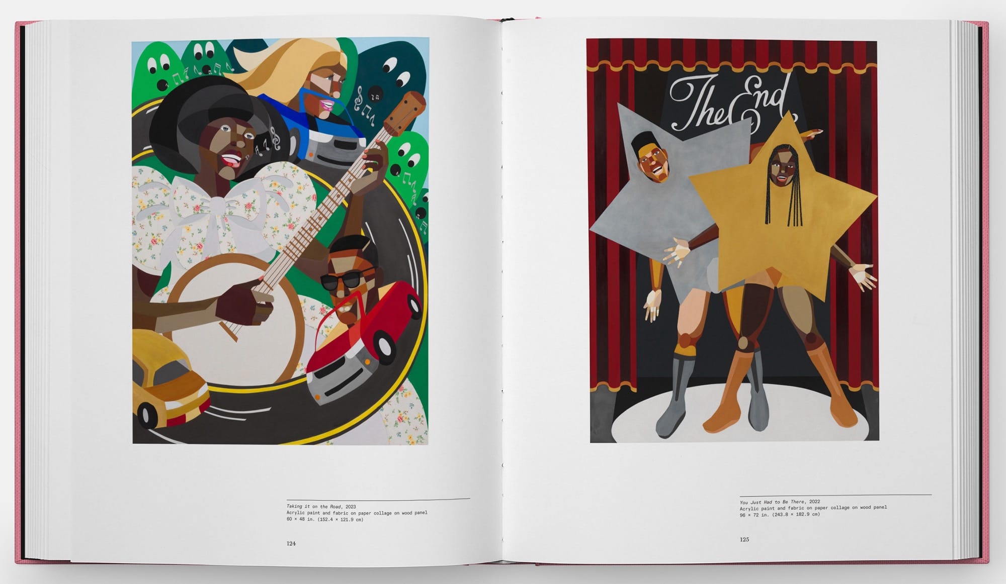 a spread from the book 'Derrick Adams' featuring two paintings by the artist