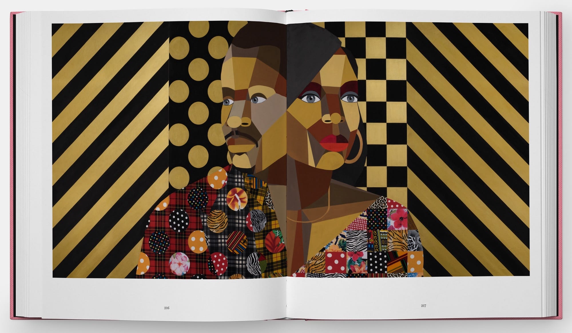 a spread from the book 'Derrick Adams' featuring one large, horizontal painting by the artist