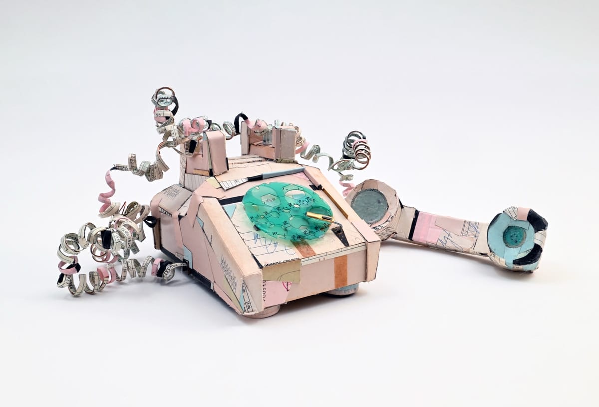a rotary phone made from found scraps by Lydia Ricci